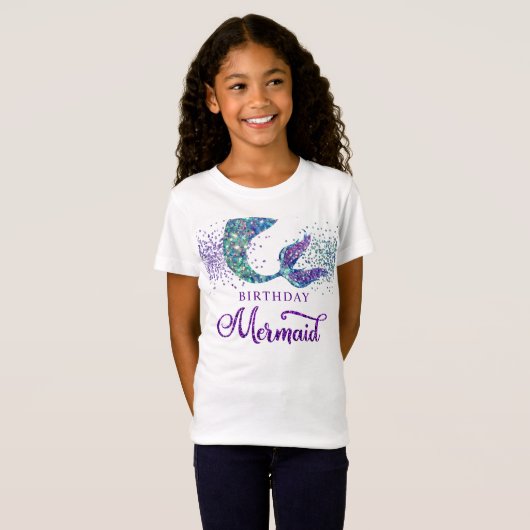Schattigee Paarse groene moderne glitter zeemeermi T-shirt (Voorkant volledig)