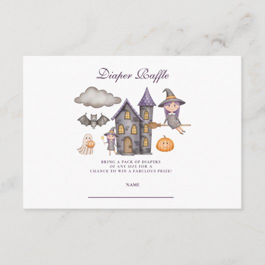 Schattigee Paarse Halloween Diapper Raffle Informatiekaartje (Voorkant)