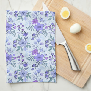 Schattigee Paarse Hand Getrokken Bloemen Keukendoe Theedoek