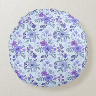Schattigee Paarse Hand Getrokken Bloemen Ronde Kus Rond Kussen