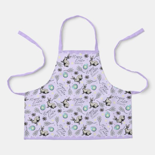 Schattigee Paarse Happy Easter Bunny en Egg Patter Schort (Voorkant)