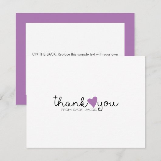 Schattigee Paarse hart Baby shower dank u Bedankkaart (Voorkant / Achterkant)