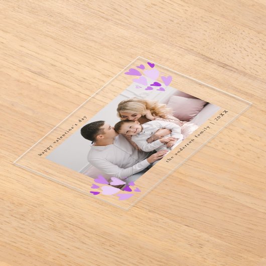 Schattigee Paarse Harten Foto Valentijnsdag Acryl Uitnodigingen (Laagn)