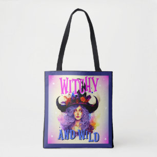 Schattigee Paarse heks Halloween thema Canvas tas
