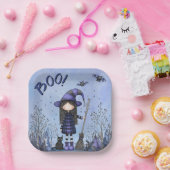 Schattigee Paarse heks Kinder Halloween Papieren Bordje (Feest)