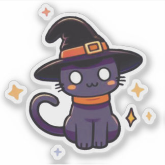 Schattigee Paarse Heksenkat - Kawaii Halloween Kit Sticker