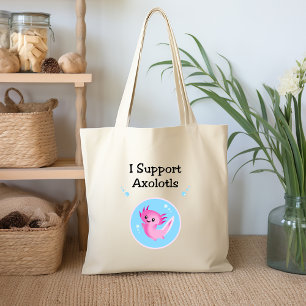 Schattigee Paarse Ik steun lichtkleur Axolotls Tote Bag