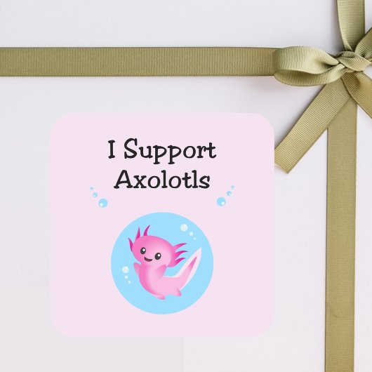 Schattigee Paarse Ik steun lichtkleur Axolotls Vierkante Sticker