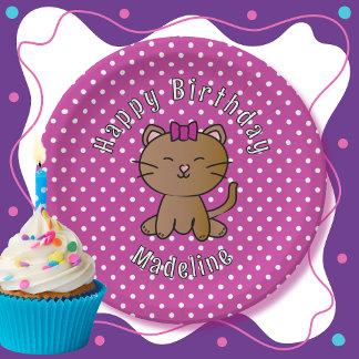 Schattigee Paarse kat Cartoon Sweet Kind verjaarda Papieren Bordje