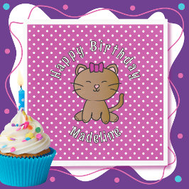 Schattigee Paarse kat Cartoon Sweet Kind verjaarda Servet