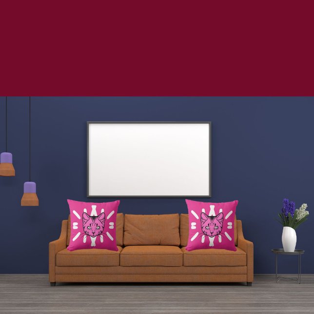 Schattigee Paarse kat en witte streep op modern ro Kussen (Creator heeft geüpload)