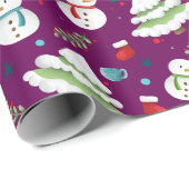 Schattigee Paarse Kerst Sneeuwman Patroon Cadeaupapier (Rol Hoek)