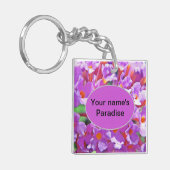 Schattigee Paarse kleine bloemetjes Sleutelhanger (Voorkant Links)