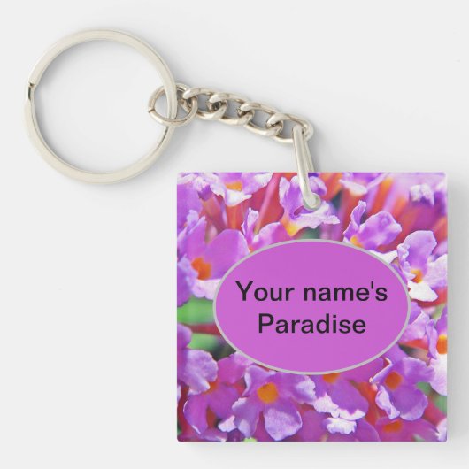 Schattigee Paarse kleine bloemetjes Sleutelhanger (Voorkant)