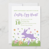 Schattigee Paarse Konijn Groene Bloemen Paaseierja Kaart (Voorkant)
