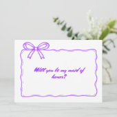Schattigee Paarse lint Bow Maid of Honor Voorstel Kaart (Staand voorkant)