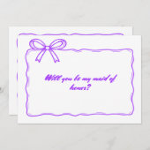 Schattigee Paarse lint Bow Maid of Honor Voorstel Kaart (Voorkant / Achterkant)