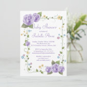 Schattigee Paarse lint Rozen Baby Meisje Baby show Kaart (Staand voorkant)
