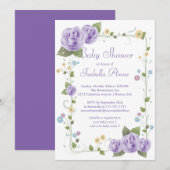 Schattigee Paarse lint Rozen Baby Meisje Baby show Kaart (Voorkant / Achterkant)