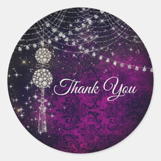 Schattigee paarse magenta monogram ornamenten ronde sticker (Voorkant)