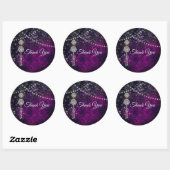 Schattigee paarse magenta monogram ornamenten ronde sticker (Vel)
