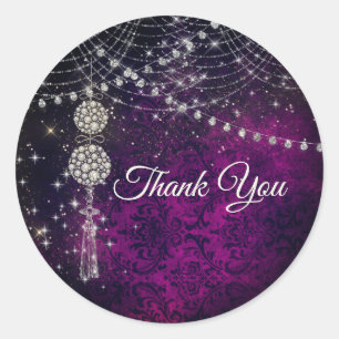 Schattigee paarse magenta monogram ornamenten ronde sticker