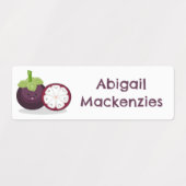 Schattigee paarse mangosteen cartoon gepersonalise labels (Design 2)