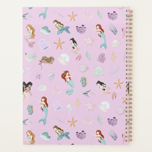 Schattigee Paarse Mermaids Monogram Meisjes Planner (Achterkant)