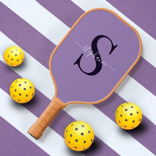 Schattigee Paarse Monogram Initiaal + Naam Pickleball Paddle
