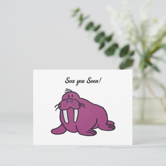 Schattigee Paarse Oceaan Walrus Kinder Natuur Cart Briefkaart (Staand voorkant)