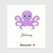 Schattigee paarse octopus aangepaste naam sticker (Vel)