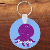 Schattigee Paarse Octopus gepersonaliseerde naam Sleutelhanger (Voorkant)