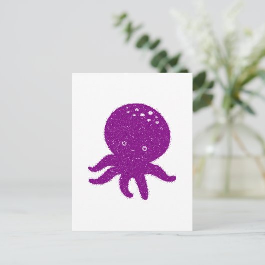 Schattigee Paarse Octopus Oude Print Briefkaart (Staand voorkant)