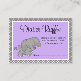 Schattigee Paarse olifant Baby shower luier Raffle Informatiekaartje