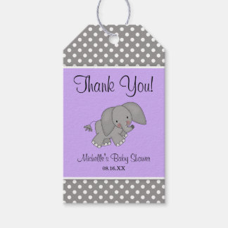 Schattigee Paarse Olifant Meisje Baby shower Cadeaulabel