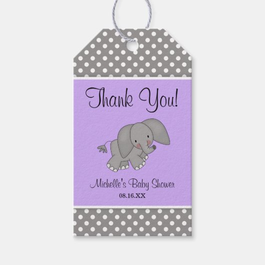 Schattigee Paarse Olifant Meisje Baby shower Cadeaulabel (Voorkant)