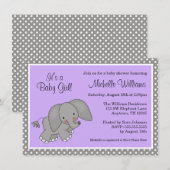 Schattigee Paarse Olifant Meisje Baby shower Kaart (Voorkant / Achterkant)