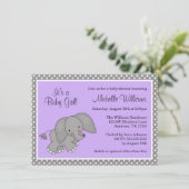 Schattigee Paarse Olifant Meisje Baby shower Kaart (Staand voorkant)
