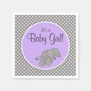 Schattigee Paarse Olifant Meisje Baby shower Servet