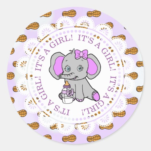 Schattigee Paarse olifant Ronde Sticker (Voorkant)