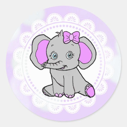 Schattigee Paarse olifant Ronde Sticker (Voorkant)