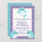Schattigee Paarse onder het Zee Narwhal Verjaardag Kaart (Voorkant / Achterkant)