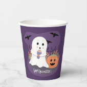 Schattigee Paarse Paper Cup met Halloween Ghost Papieren Bekers (Voorkant)