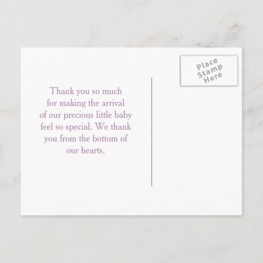 Schattigee Paarse paraplu en boog Baby shower Dank Aankondigingskaart (Achterkant)