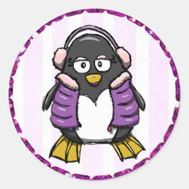 Schattigee Paarse Pinguïn met Oorkappen Stickers