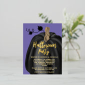 Schattigee Paarse pompoen Halloween Gold Folie Uitnodiging Briefkaart (Staand Voorkant)
