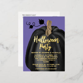 Schattigee Paarse pompoen Halloween Gold Folie Uitnodiging Briefkaart