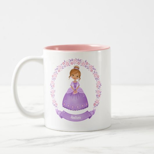 Schattigee Paarse prinses gepersonaliseerd Tweekleurige Koffiemok (Links)