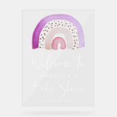 Schattigee Paarse Regenboog Baby shower Welkom Acryl Bord (Voorkant)