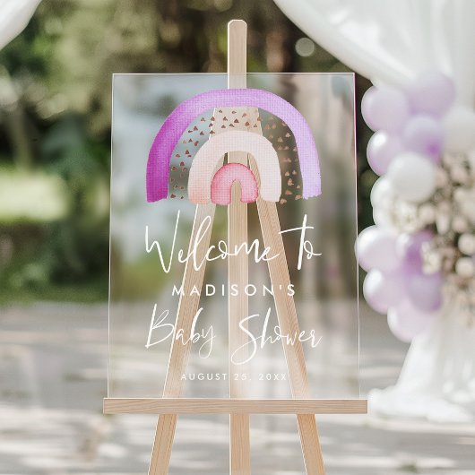 Schattigee Paarse Regenboog Baby shower Welkom Acryl Bord